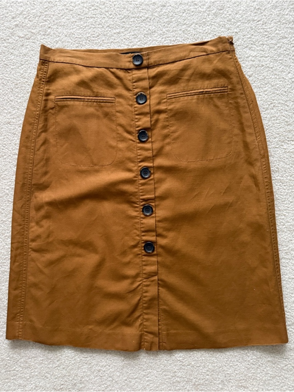 Ann Taylor Camel Button-Front A-Line Skirt Cotton Linen Size 10